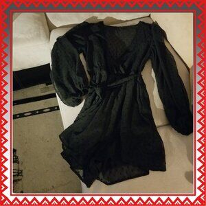 XL Shein Long Sleeve Black Sheer Romper